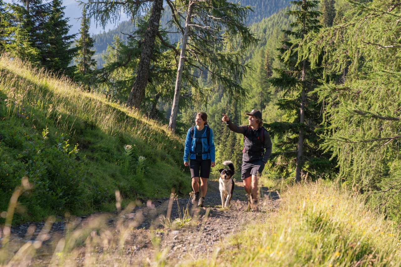 Paar mit Hund beim Wandern im Gasteinertal